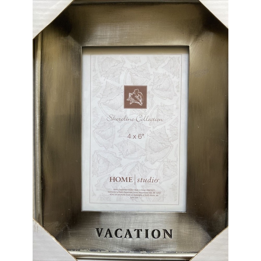 HOME Studio Shoreline Collection Engraved VACATION Metal Frame 4x6” Photo NEW